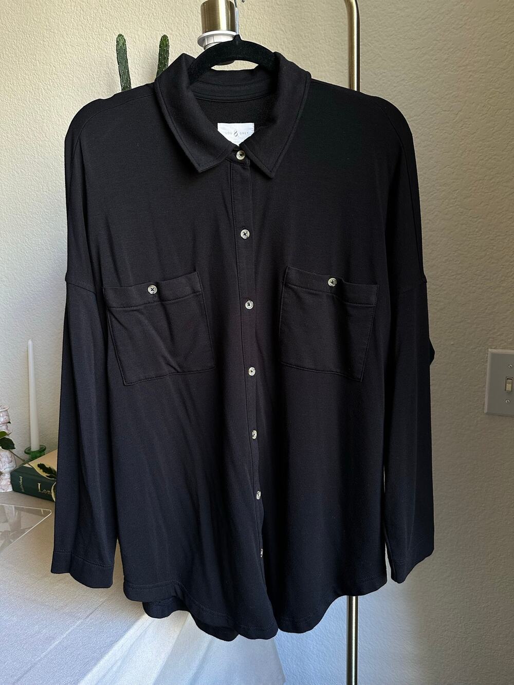 Lou & Grey Black Signature Soft Long Sleeve Button Up